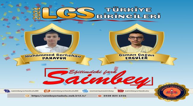 Osmaniye'de Aynı Okuldan İki Öğrenci LGS'de Türkiye Birincisi Oldu