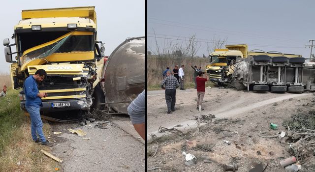 Çimento yüklü araç takla atarak, tırla çarpıştı