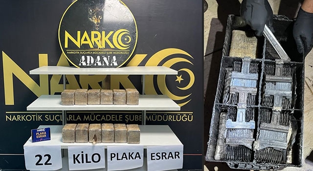 Adana’da akülere gizlenmiş 22 kilogram esrar ele geçirildi