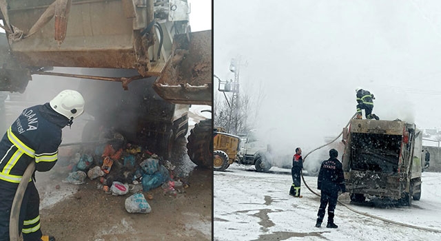 Adana’da belediyenin çöp kamyonunda çıkan yangın söndürüldü