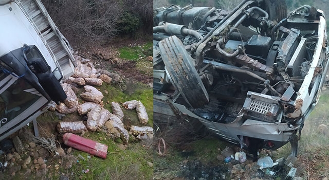 Mersin’de şarampole devrilen kamyonun sürücüsü yaralandı