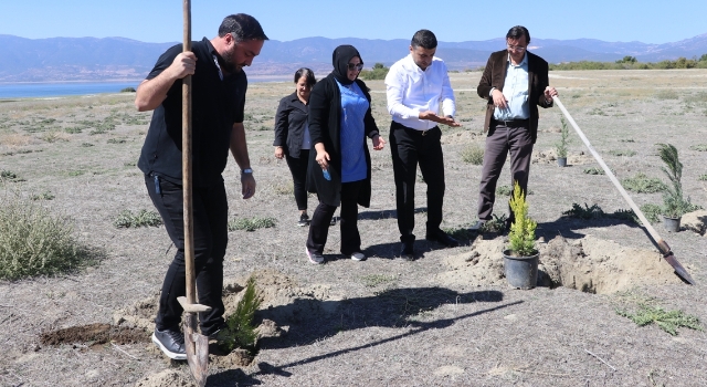 Kuruma tehdidi altındaki Burdur Gölü çevresine gazeteciler ağaç dikti