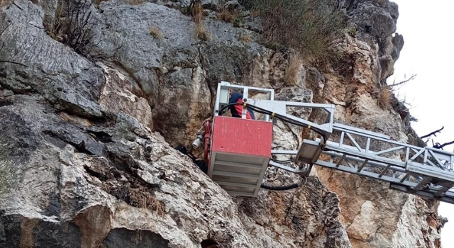 Osmaniye’de kayalıklarda mahsur kalan 3 keçiyi itfaiye kurtardı