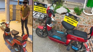 Elektrikli bisiklet hırsızı, bekçiler tarafından suç üstü yakalandı