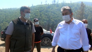 Vali Yılmaz, kontrol altına alınan yangın bölgesinde inceleme yaptı