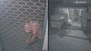 Demir makasla iş yerine girmek isteyen hırsız kamerada