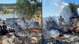 Gülnar’da çalılıktan eve sıçrayan yangın söndürüldü