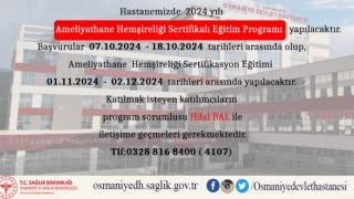 Ameliyathane Hemşireliği Sertifika Eğitimi Osmaniye Devlet Hastanesi'nde Başlıyor