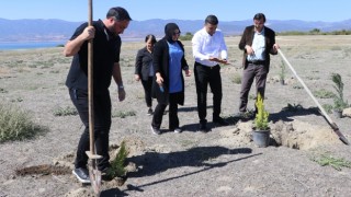 Kuruma tehdidi altındaki Burdur Gölü çevresine gazeteciler ağaç dikti