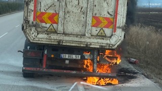 Adana’da seyir halindeki kamyonun lastiğinde çıkan yangın söndürüldü