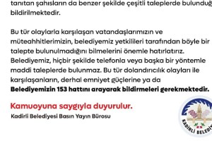 Kadirli Belediyesi’nden Dolandırıcılık Uyarısı