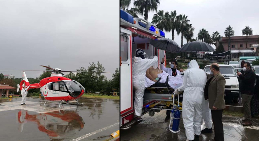 Covid-19 hastası Ambulans helikopterle sevk edildi